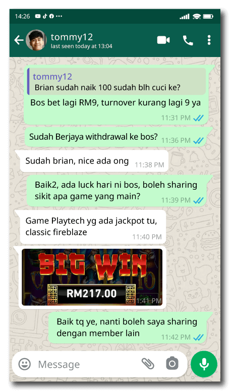 Tommy12 WhatsApp testimonial preview