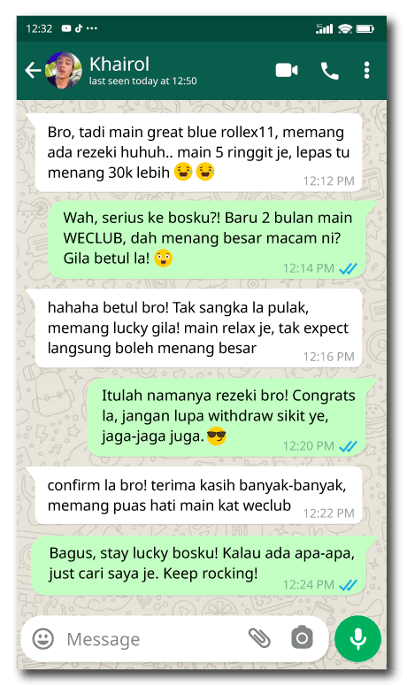Khairol WhatsApp testimonial preview